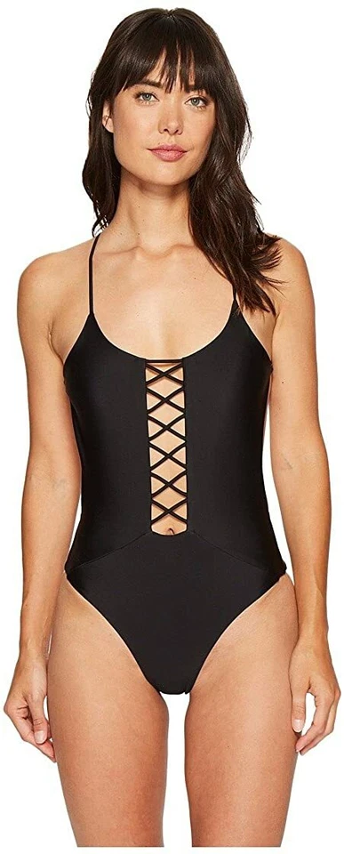 Rip Curl Women DESIGNER Surf Lattice One Piece Swimsuit Black M 4961