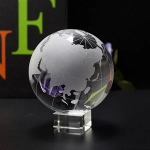 Clear Crystal World Globe Ball Glass Earth Sphere Photo Prop Free Stand Gift - Picture 1 of 8