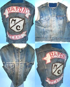 VTG 60S LEVIS BIG E DENIM BARONS TEXAS MOTORCYCLE CLUB BIKER VEST JEAN JACKET - Picture 1 of 15