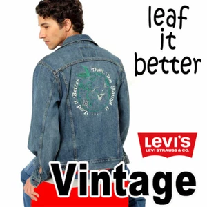 RARE LIMITED LEVI'S VINTAGE FIT TRACKER JACKET "LEAF IT BETTER" 90-S BLUE DENIM - Picture 1 of 12