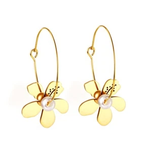 Pearl flower drop Earring, White Fairy Flower Earrings, White Pearl Dangle Drop. - Picture 1 of 2