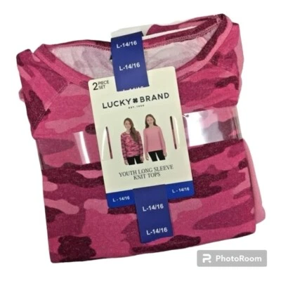 Paquete de 2 camisetas batik de manga larga cuello redondo y estampado liso Lucky Brand para niñas jóvenes Foto 1 de 4