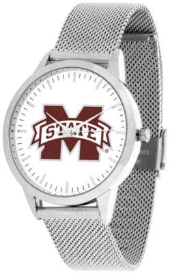 Reloj pulsera Mississippi State Bulldogs de malla plateada Foto 1 de 4