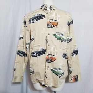 Magellan Sportswear hommes grande chemise à bouton beige voitures musclées voitures vintage