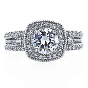 Women Sterling Silver Wedding Ring 1.5ct CZ Vintage Style Halo Engagement Ring - Picture 1 of 4
