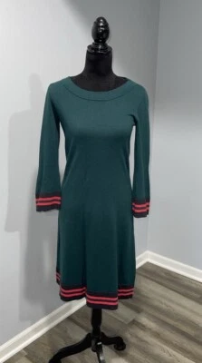 Boden size 8 women’s wool cotton dress a-line green with red and gray stripe - Image 1 of 4