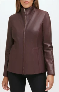 NWT COLE HAAN $498 BURGUNDY WING COLLAR GENUINE LEATHER JACKET SZ M MEDIUM - Picture 1 of 4