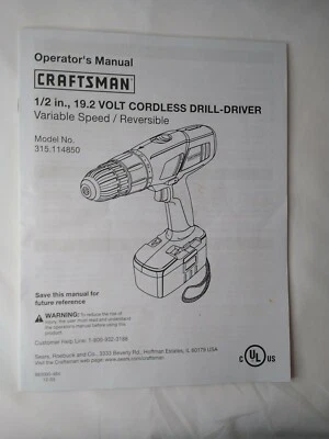 Craftsman Operators Manual 1/2" 19.2 Volt Cordless Drill Driver Variable Speed - Image 1 of 4