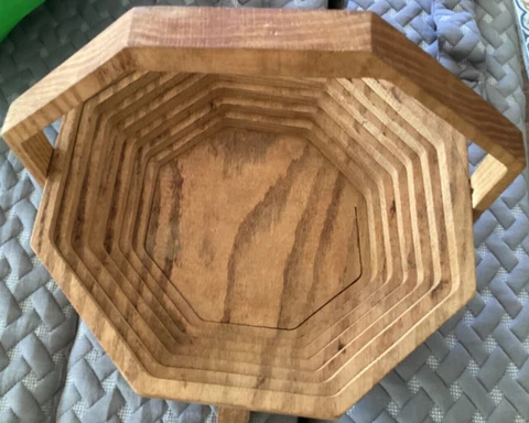 Handmade Collapsible Foldable Wooden Bleacher Bowl Style Basket Vintage Cover