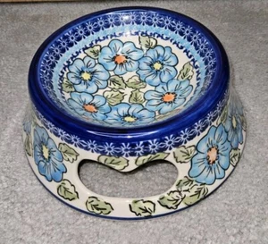 POLISH POTTERY 7" PET BOWL UNIKAT Artist Signed Beautiful - Picture 1 of 5