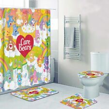 Rare! Care Bears Rainbow Love Print Shower Curtain Bath Mat Toilet Lid Cover Mat