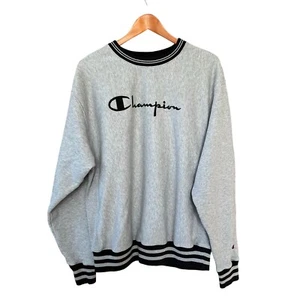 Champion Reverse Weave Logo Sweatshirt schwarz meliert grau zweifarbig Größe Large - Bild 1 von 6