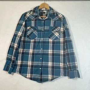 Pashartuk Plaid Long Sleeve Shirt Pearl Snap Western Sz Med Cowboy Aqua Blue - Picture 1 of 11