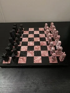 Stone Carved Chess Set Pink/Black - Picture 1 of 4