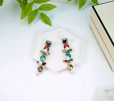 J Crew жемчуг серьги стразы кристалл падение подвеской уха кольцо модные ювелирные изделия - Изображение 1 из 4