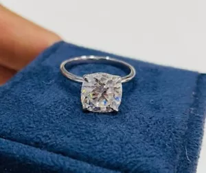 2 Ct Cushion Cut Simulated Diamond Solitaire Women's Ring 14k White Gold Plated - Picture 1 of 4