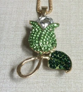 Betsey Johnson Crystal Tulip Flower Pendant on Gold Chain Necklace Brand New! - Picture 1 of 2
