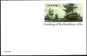 UX84 Mint, 1980, Postal card, 10c Landing of Rochambeau