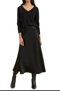 Seed Midi Black Satin A Line Skirt Sz 12-14 Unworn New With Tags Elastic Waist - Picture 1 of 4