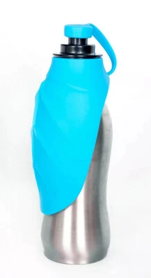 2 Alpha Lifestyle Pets Portable Stainless Steel Dog Water Bottle w Bowl & Strap
