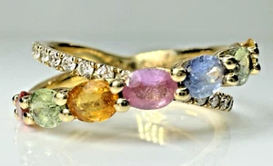 Effy 14k Yellow Gold Gemstone Diamond Crossover Ring Sz 7.25 6.5 3.8mm - Picture 1 of 9