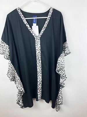 Trajes de baño para todos traje de baño negro cubierta animal estampado ribete talla 10/12 playa A10 Foto 1 de 4