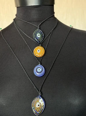 Colar de vidro Murano olho mau, colar de miçangas olho mau, colar de Murano - Imagem 1 de 4