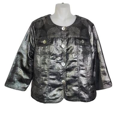 Ruby Rd. Womens Jacket Size 14 Gray Silver Metallic Button 3/4 Sleeve Blazer - Image 1 of 4