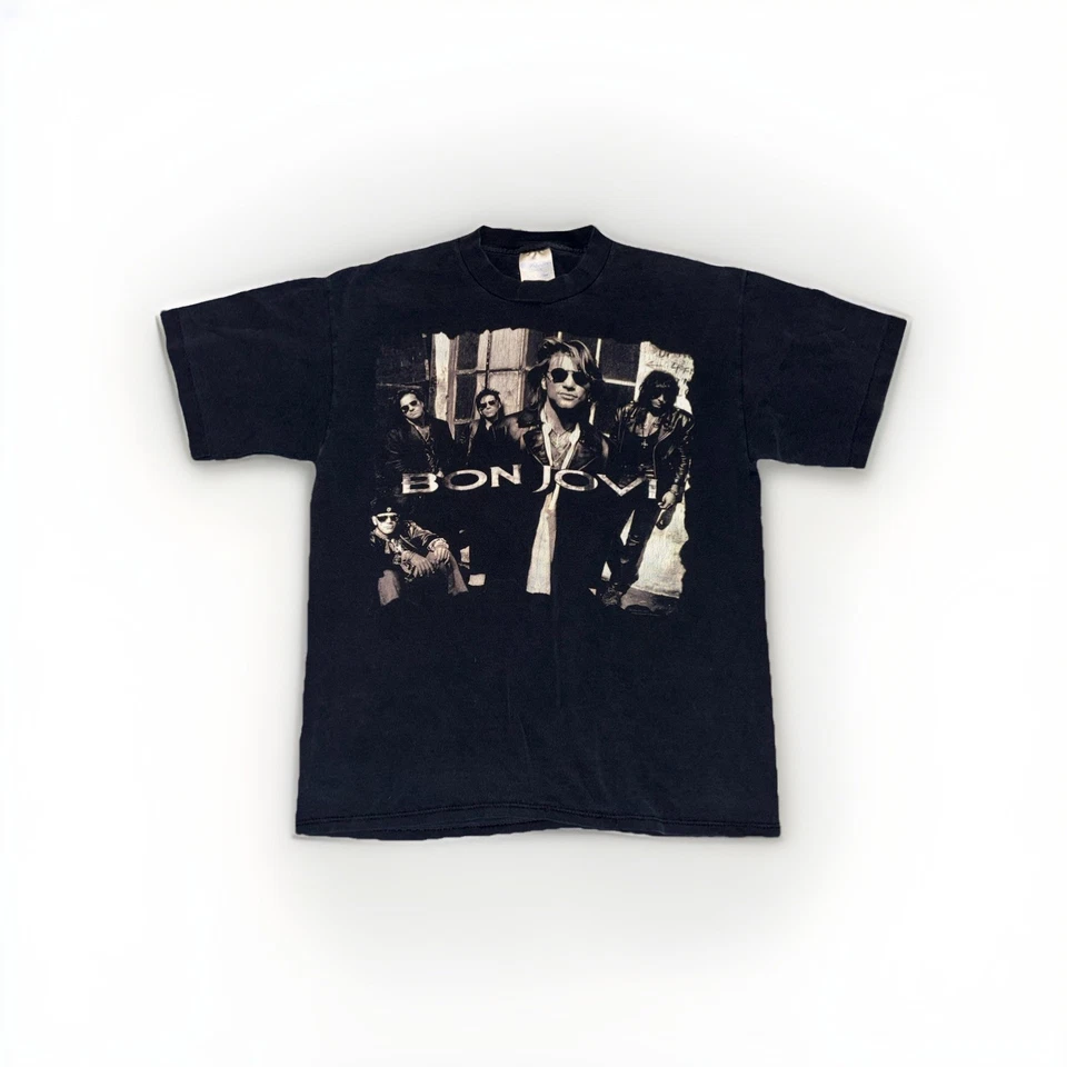 复古 1992 年“Keep The Faith”Bon Jovi 单曲 Stich 黑色乐队大号 T 恤 — 第 1/4 张图片