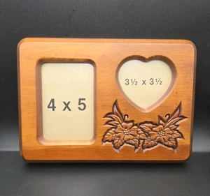 Vintage Floral Embossed Wooden Two Photo Picture Frame Brown - Picture 1 of 12