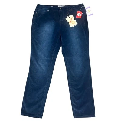 Calça de veludo feminina slim fit elástica Hot Kiss 13/14 azul marinho extra fina Wale nova com etiquetas - Imagem 1 de 4