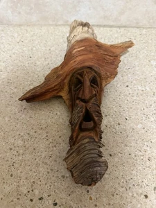Folk Art Hand Carved Wood Spirit Old Man Gnome Face Sculpture Signed Kelly 1988 - Picture 1 of 10