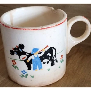 Vintage Salem China Nursery Rhyme Boy W/ Horn & Cow Small Mug Damaged For Crafts - Picture 1 of 7
