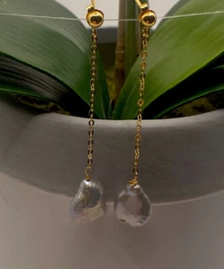 Baroque Pearls,14k Gold Filled Wire Wrapped, 24k Vermeil Earrings Reiki - Picture 1 of 7