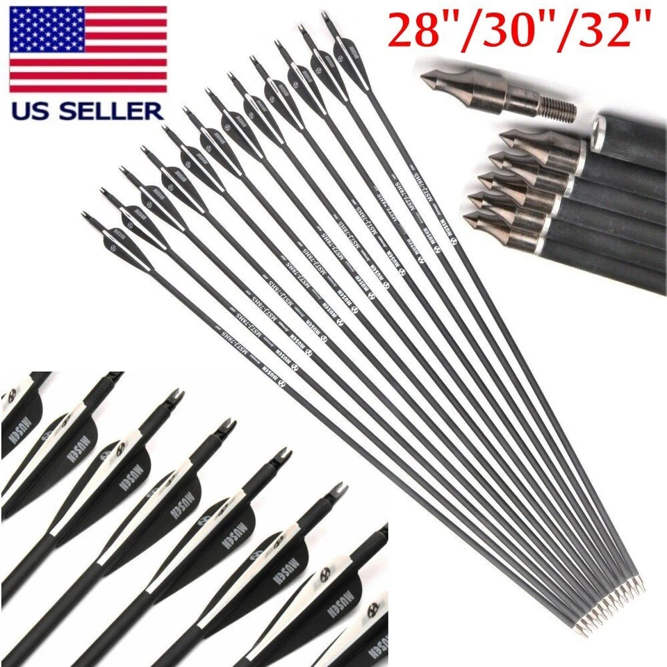 Flechas de carbono 12/24 piezas 28/30/32 pulgadas OD 7,8 mm para arco compuesto/curvo Foto 1 de 4