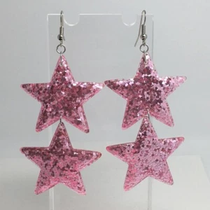 Large double Star earrings, holo Glitter. Resin Kitsch Fun 10 cm Long - Picture 1 of 129