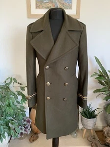 Zara Man Khaki Military Overcoat Jacket Mens Coat Officer - Size Small Oversized - Picture 1 of 19