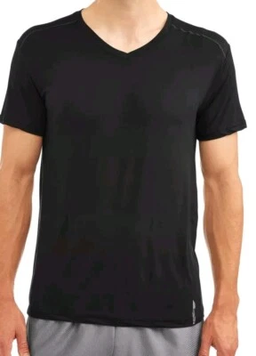 Camiseta Para Hombres Cuello en V Manga Corta Calce Ajustado Negra Informal Camiseta Prenda para el torso Algodón Suave Trasera Foto 1 de 4