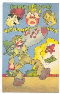 WWII PROPAGANDA Bomb Bundles HITLER MUSSOLINI HIROHITO Max Halverson 1942 Linen - Picture 1 of 2