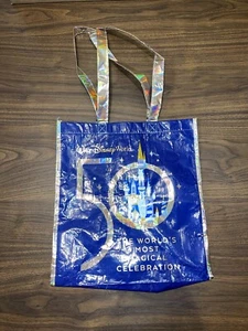 Walt Disney World Shopping Tote Bag Medium 50th Anniversary Reusable Blue - Picture 1 of 2