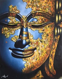 The Lord Buddha's face oil painting on canvas - Picture 1 of 5