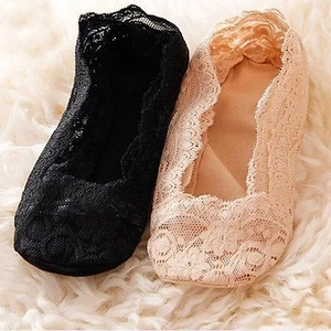 Women Invisible Low Cut Socks Slipper Cotton Lace Non-Slip Run Resistant Hosiery - Picture 1 of 8