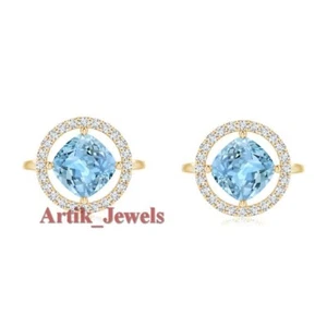 Gemma Naturale Di Topazio Blu Con Gemelli In Argento Placcato Oro 14K #1096 - Bild 1 von 10