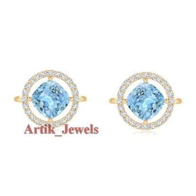 Gemma Naturale Di Topazio Blu Con Gemelli In Argento Placcato Oro 14K #1096 - Bild 1 von 4