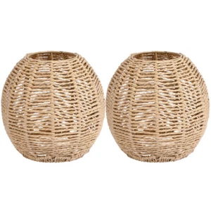 2 Pcs Bamboo Art Lampshade Restaurant Hanging Rattan Decor Pendant Light - Picture 1 of 12