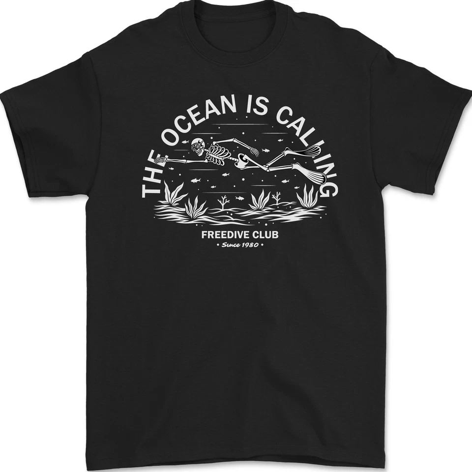 T-Shirt En Coton Gildan Pour Homme Avec Un Crâne Drôle De Plongée En Apnée - Photo 1/1