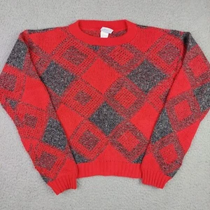 Vintage 80s Knitissimo Crazy Geometric Sweater Kids Boys Size 12 Acrylic Red - Picture 1 of 8