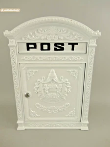Briefkasten aus Aluguss, historisches englisches Design, mit 2 Schlüssel, weiß - Bild 1 von 3