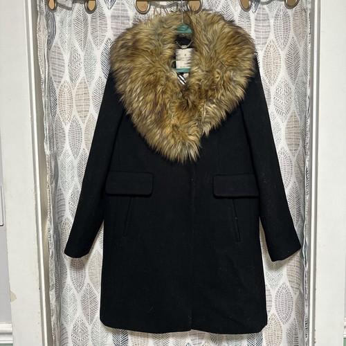 Cappotto lana Kate Spade nero con collo pelliccia marrone XL