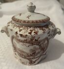 BROWNFIELD & SON Brown & White Tranferware Biscuit Jar "Woodland" Pre-1871